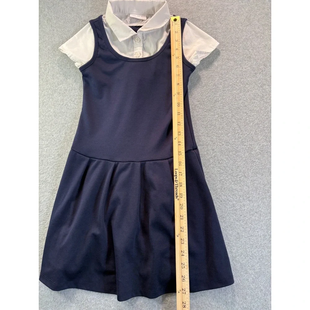 Childrens Place Girls Navy Blue School Uniform Jumper Dress White Collar 2101083